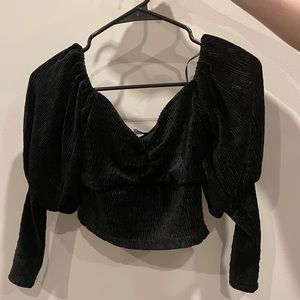 Black velvet cropped top